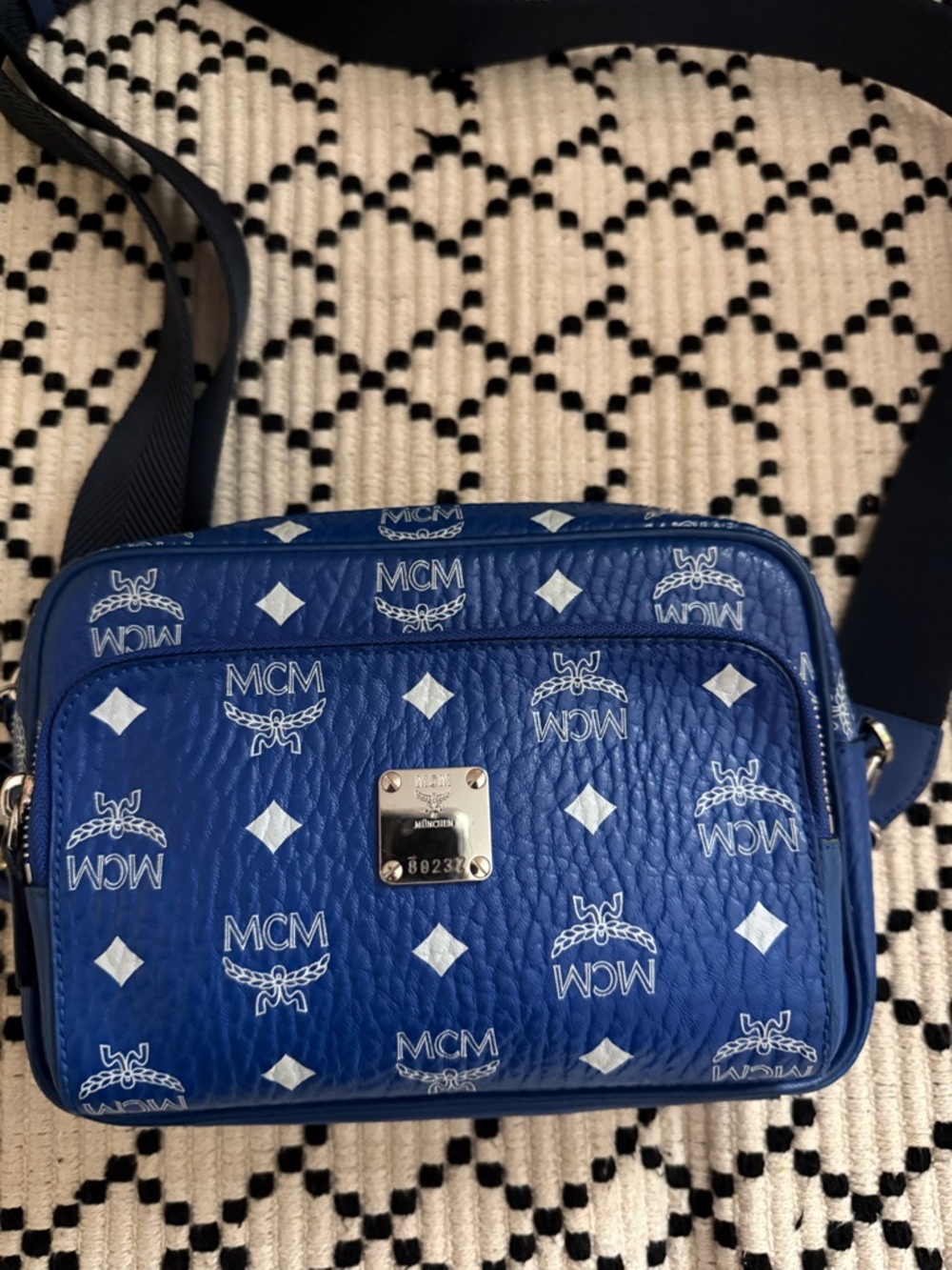 MCM Royal Blue Visetos Logo Crossbody Bag